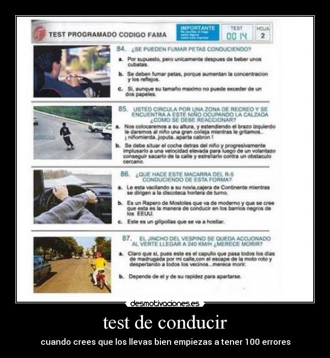 test de conducir - cuando crees que los llevas bien empiezas a tener 100 errores