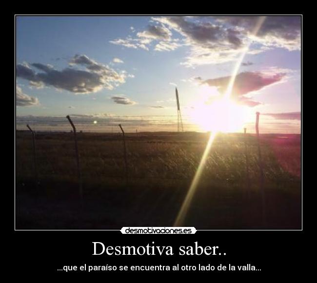 Desmotiva saber.. - ...que el paraíso se encuentra al otro lado de la valla...