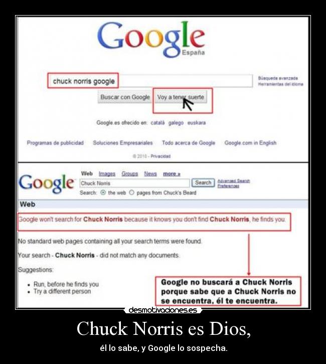 Chuck Norris es Dios, - él lo sabe, y Google lo sospecha.