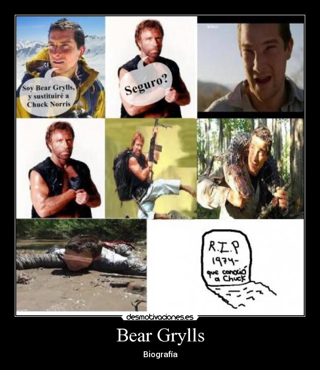 carteles biografia bear grylls muerto chuck norris bikei desmotivaciones