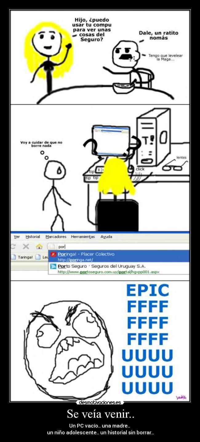 Se veía venir.. - Un PC vacío.. una madre.. 
un niño adolescente.. un historial sin borrar..