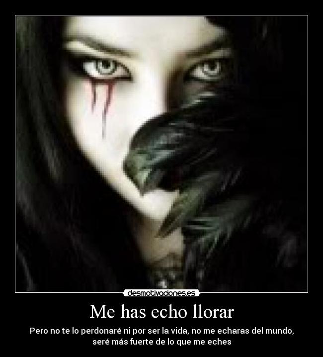 Me has echo llorar - Pero no te lo perdonaré ni por ser la vida, no me echaras del mundo,
seré más fuerte de lo que me eches