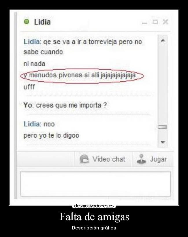 Falta de amigas - Descripción gráfica