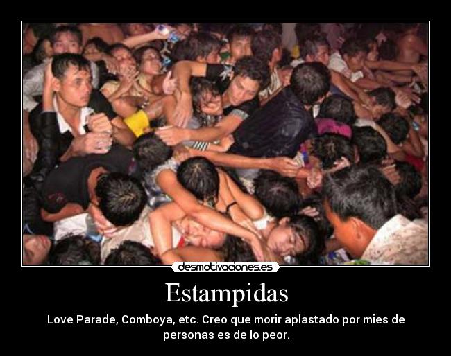 Estampidas - Love Parade, Comboya, etc. Creo que morir aplastado por mies de
personas es de lo peor.