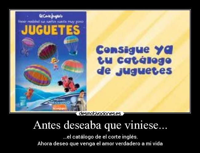 Antes deseaba que viniese... - ...el catálogo de el corte inglés.
Ahora deseo que venga el amor verdadero a mi vida