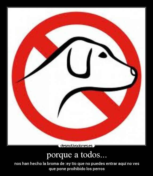 porque a todos... - nos han hecho la broma de :ey tío que no puedes entrar aquí no ves
que pone proihibido los perros