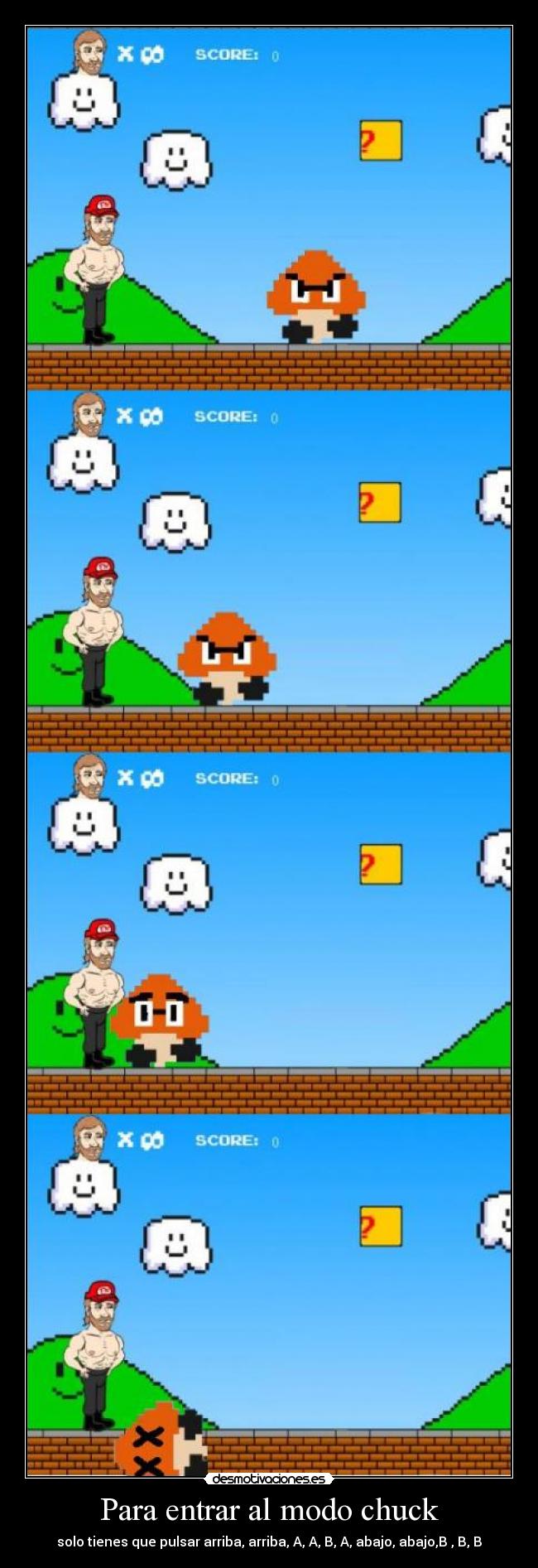 Para entrar al modo chuck - solo tienes que pulsar arriba, arriba, A, A, B, A, abajo, abajo,B , B, B
