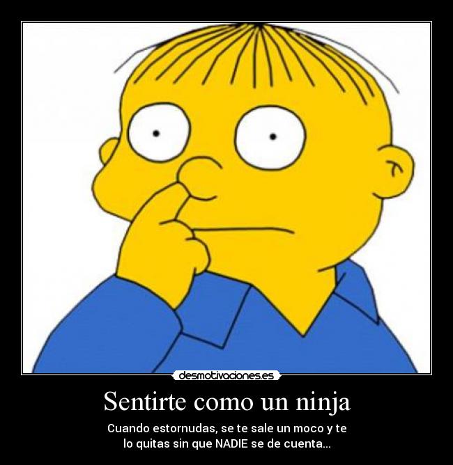 Sentirte como un ninja - Cuando estornudas, se te sale un moco y te
lo quitas sin que NADIE se de cuenta...