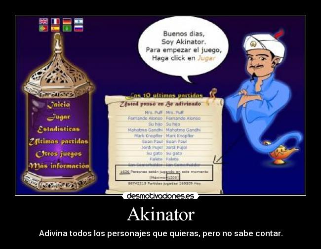 Akinator - Adivina todos los personajes que quieras, pero no sabe contar.