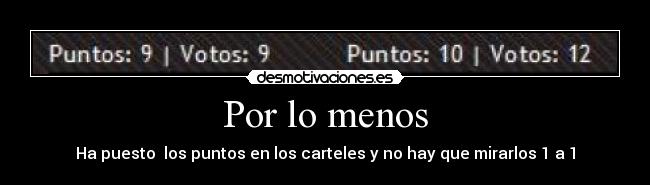 Por lo menos - Ha puesto los puntos en los carteles y no hay que mirarlos 1 a 1