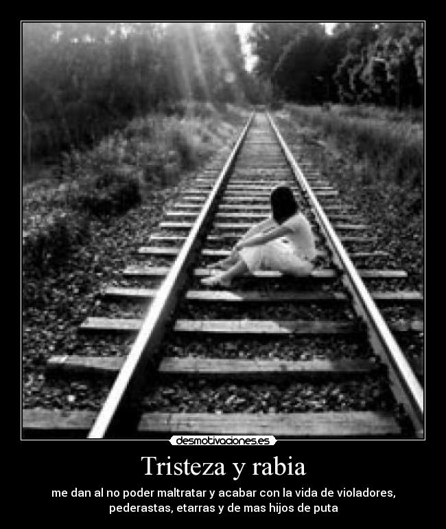 Tristeza y rabia - me dan al no poder maltratar y acabar con la vida de violadores,
pederastas, etarras y de mas hijos de puta