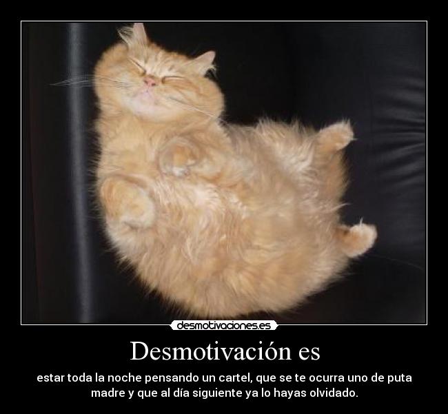 Desmotivación es - estar toda la noche pensando un cartel, que se te ocurra uno de puta
madre y que al día siguiente ya lo hayas olvidado.