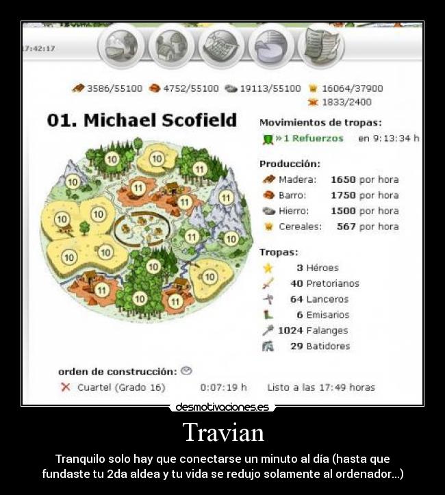 Travian - Tranquilo solo hay que conectarse un minuto al día (hasta que
fundaste tu 2da aldea y tu vida se redujo solamente al ordenador...)