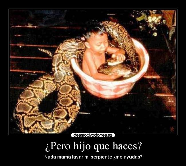 ¿Pero hijo que haces? - Nada mama lavar mi serpiente ¿me ayudas?