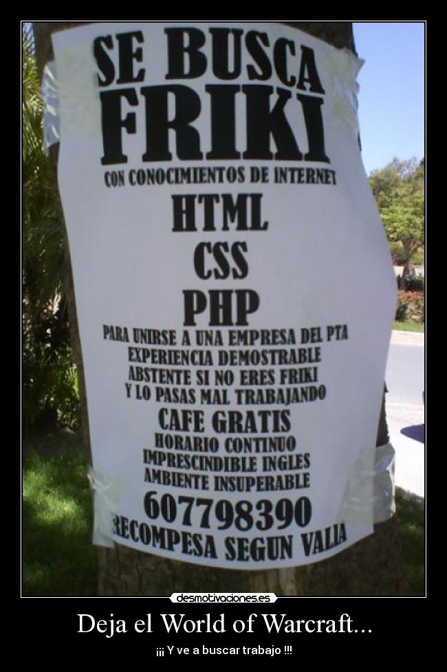 Deja el World of Warcraft... - ¡¡¡ Y ve a buscar trabajo !!!