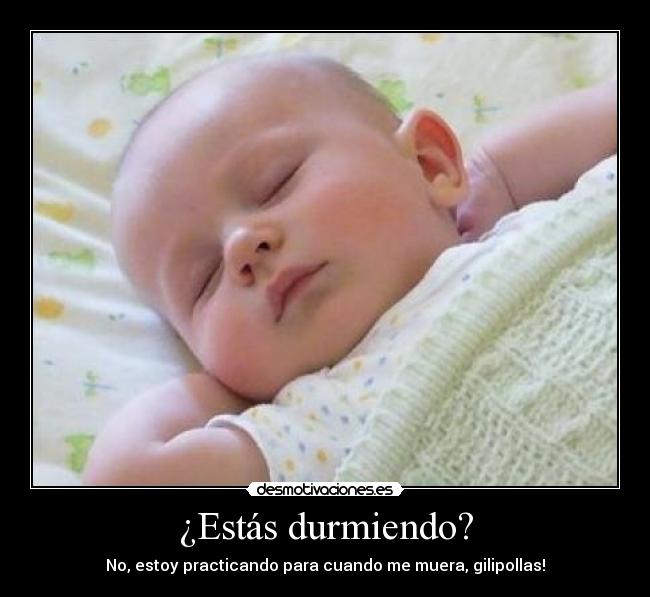 ¿Estás durmiendo? - No, estoy practicando para cuando me muera, gilipollas!