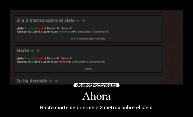 Ahora - Hasta marte se duerme a 3 metros sobre el cielo.