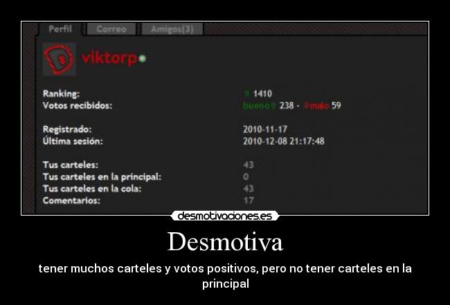 Desmotiva - tener muchos carteles y votos positivos, pero no tener carteles en la principal