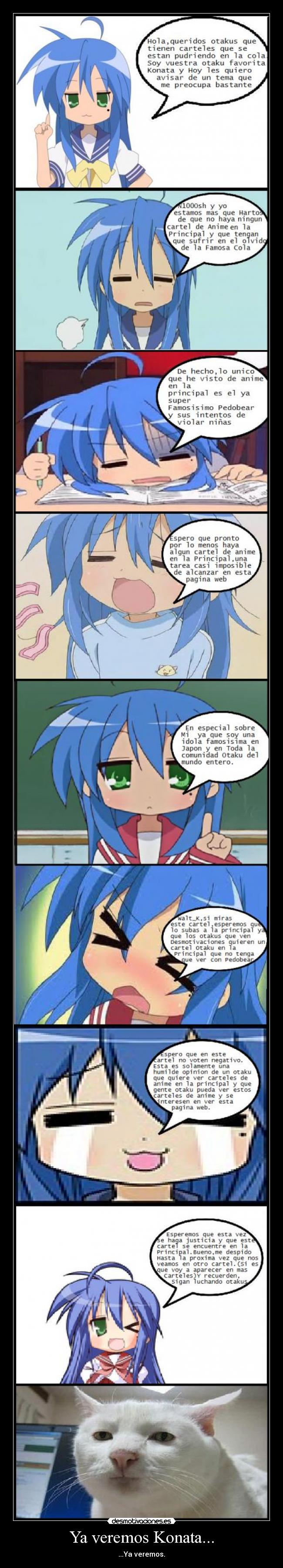 carteles otaku desmotivaciones principal cola gatosanime konata izumi lucky star cartel esperanza desmotivaciones