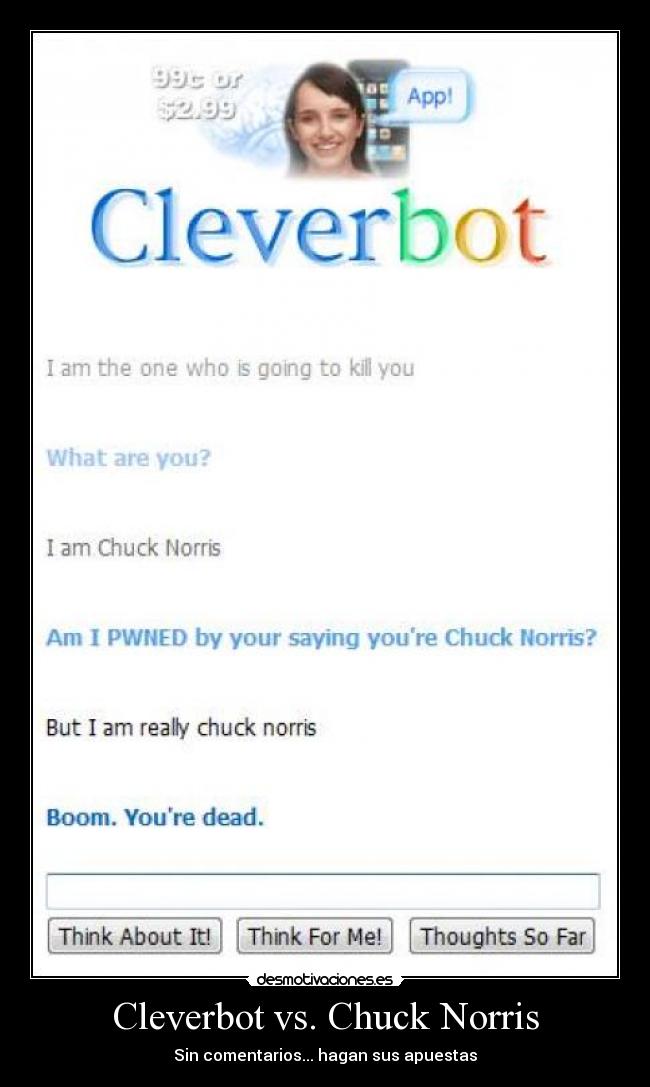 Cleverbot vs. Chuck Norris - Sin comentarios... hagan sus apuestas