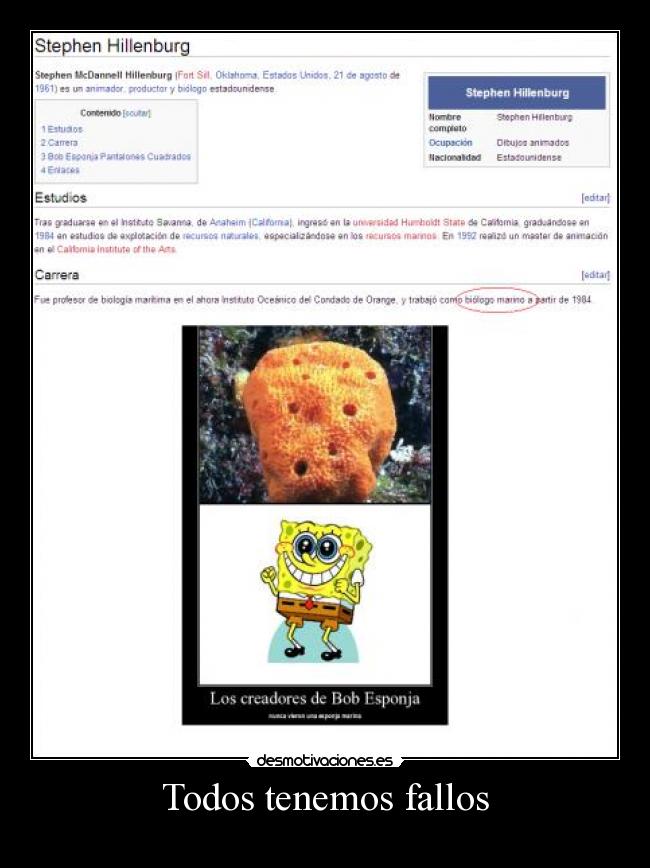 carteles todos tenemos fallos bob esponja fail biologo marino desmotivaciones