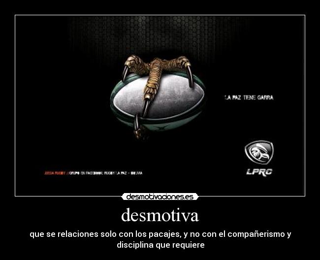 desmotiva - que se relaciones solo con los pacajes, y no con el compañerismo y
disciplina que requiere