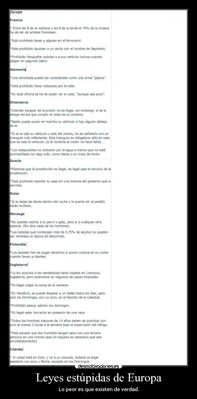 Leyes estúpidas de Europa - 