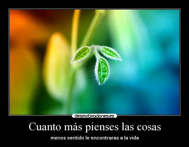 Cuanto más pienses las cosas - menos sentido le encontraras a la vida