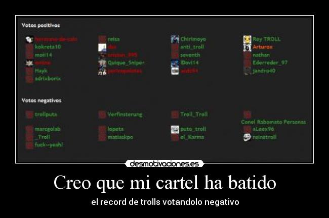 Creo que mi cartel ha batido - el record de trolls votandolo negativo