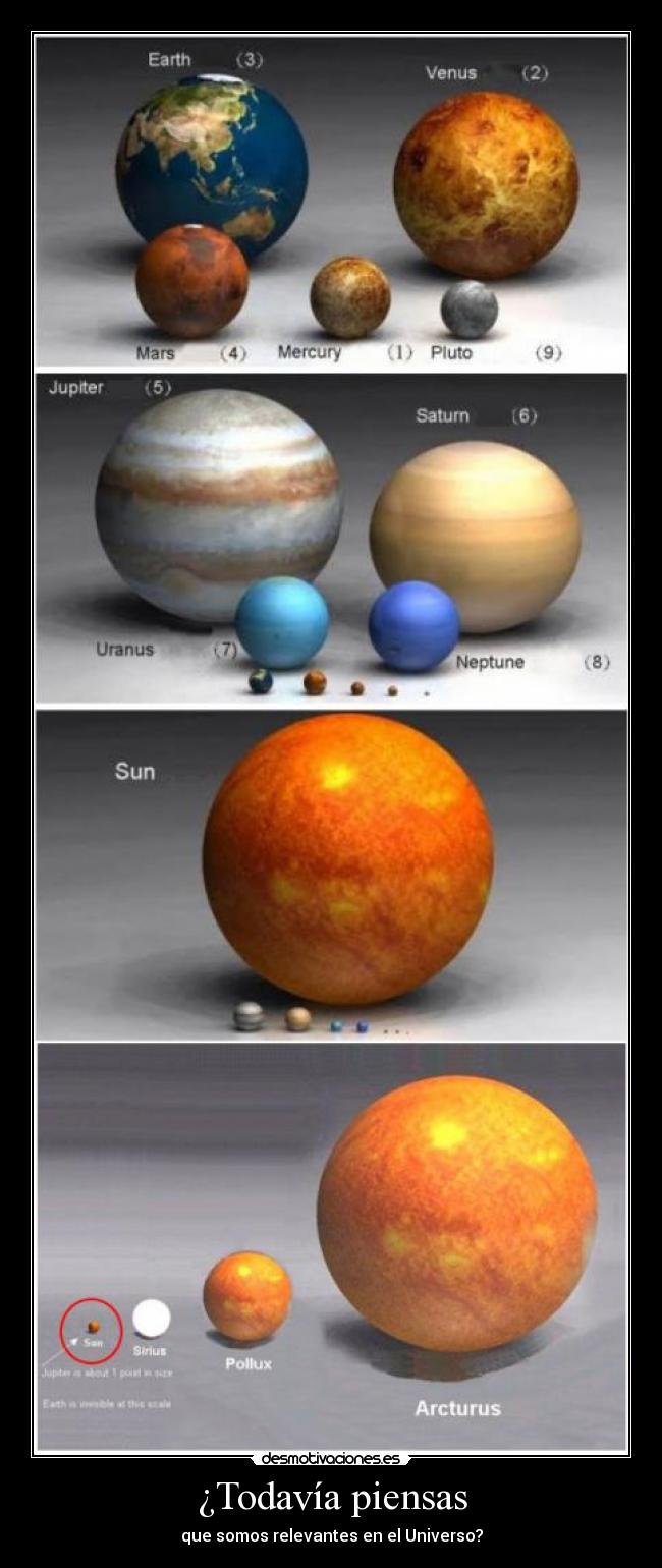 carteles relevantes universo pequenos tamano comparacion tierra sol humanidad desmotivaciones