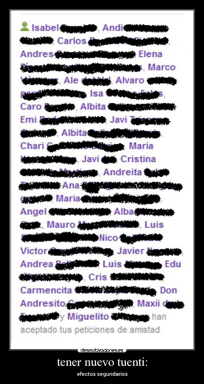 tener nuevo tuenti: - efectos segundarios