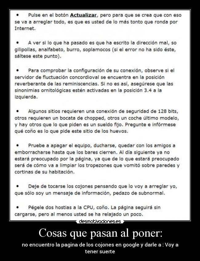 Cosas que pasan al poner: - 