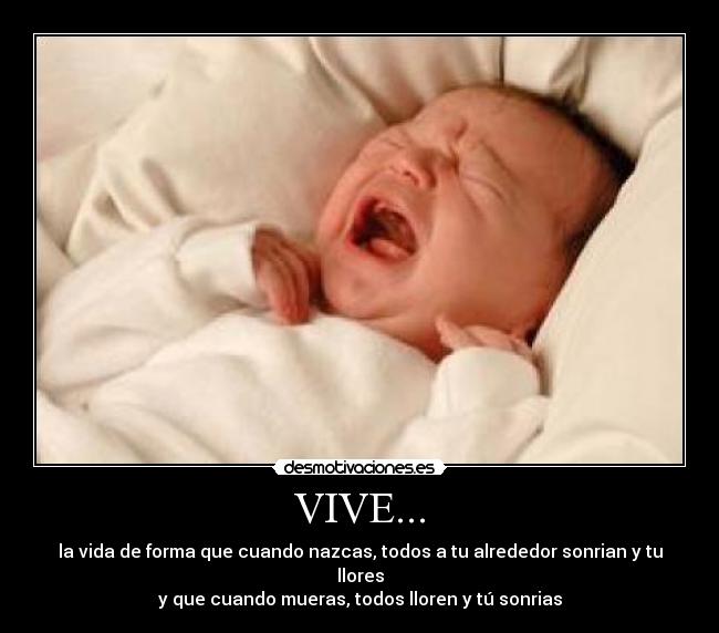 VIVE... - la vida de forma que cuando nazcas, todos a tu alrededor sonrian y tu llores
y que cuando mueras, todos lloren y tú sonrias