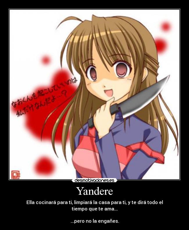 carteles yandere anime chica cuchillo novia desmotivaciones