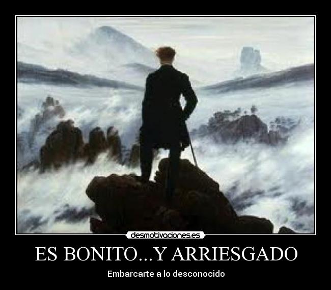 carteles viajero frente mar niebla-viva romanticismo desmotivaciones