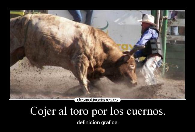 Cojer al toro por los cuernos. - definicion grafica.