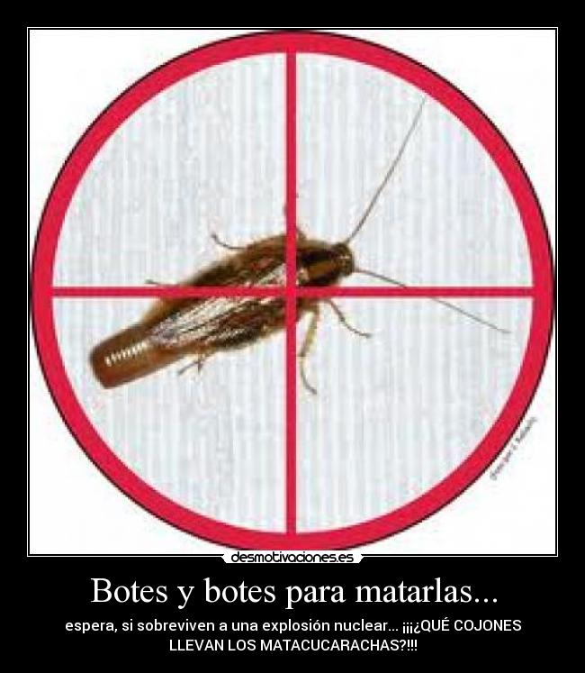 Botes y botes para matarlas... - espera, si sobreviven a una explosión nuclear... ¡¡¡¿QUÉ COJONES
LLEVAN LOS MATACUCARACHAS?!!!