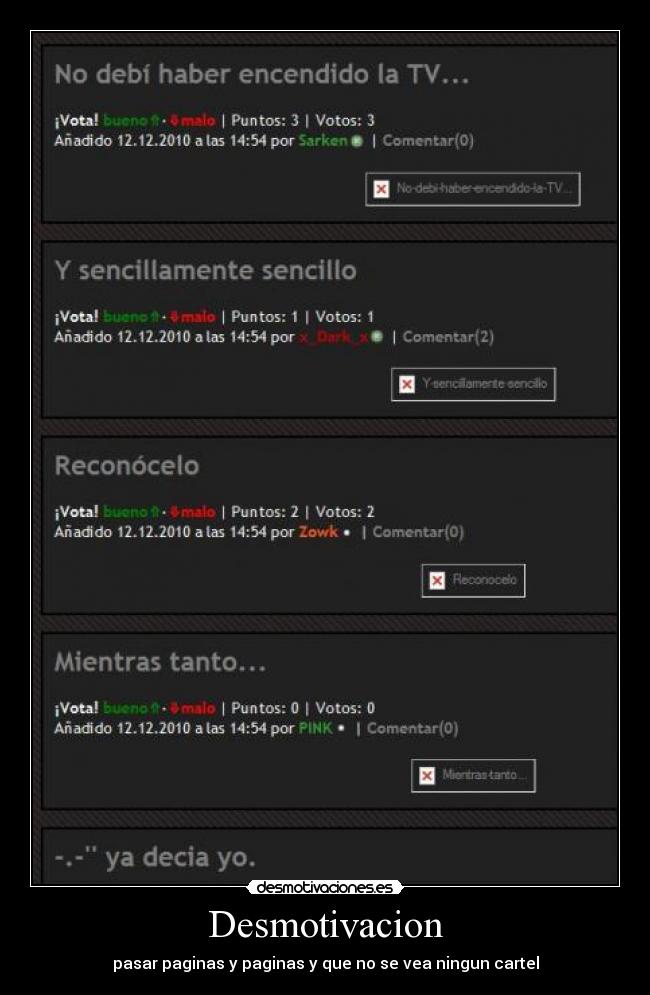 Desmotivacion - pasar paginas y paginas y que no se vea ningun cartel