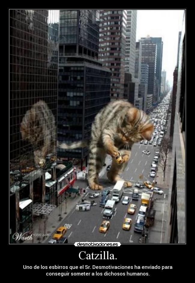 Catzilla. - Uno de los esbirros que el Sr. Desmotivaciones ha enviado para
conseguir someter a los dichosos humanos.