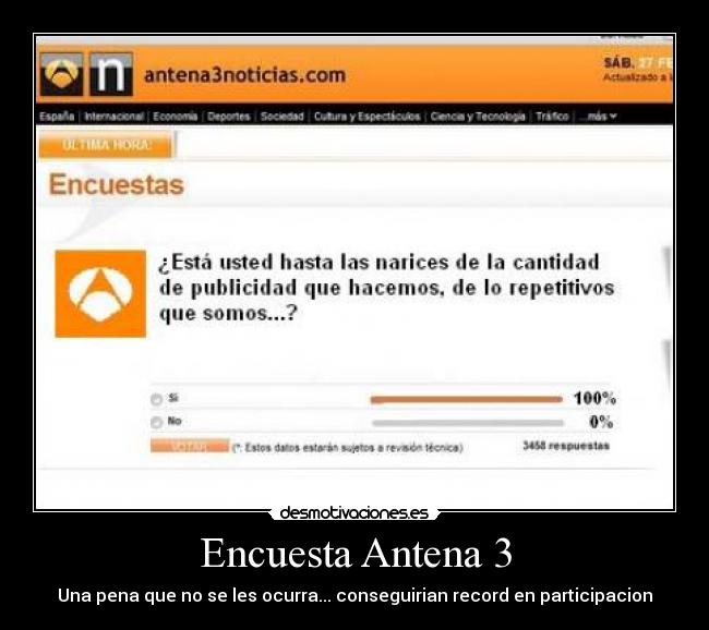 Encuesta Antena 3 - Una pena que no se les ocurra... conseguirian record en participacion