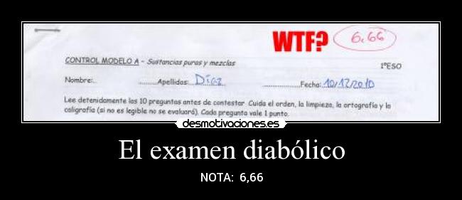 carteles examen rodri 666 diablo test nota diabolico desmotivaciones