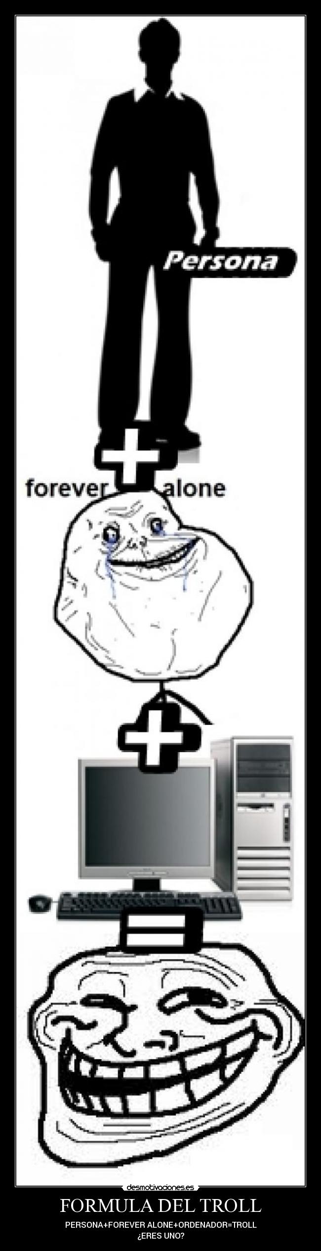 FORMULA DEL TROLL - PERSONA+FOREVER ALONE+ORDENADOR=TROLL
¿ERES UNO?