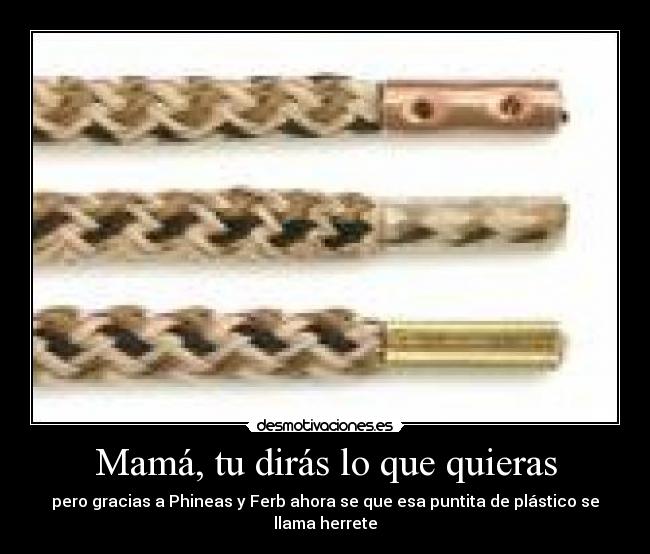 Mamá, tu dirás lo que quieras - pero gracias a Phineas y Ferb ahora se que esa puntita de plástico se llama herrete