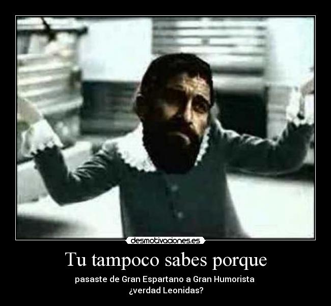 Tu tampoco sabes porque - pasaste de Gran Espartano a Gran Humorista 
¿verdad Leonidas?