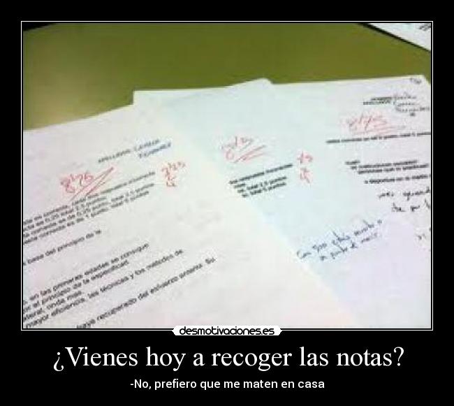 ¿Vienes hoy a recoger las notas? - -No, prefiero que me maten en casa