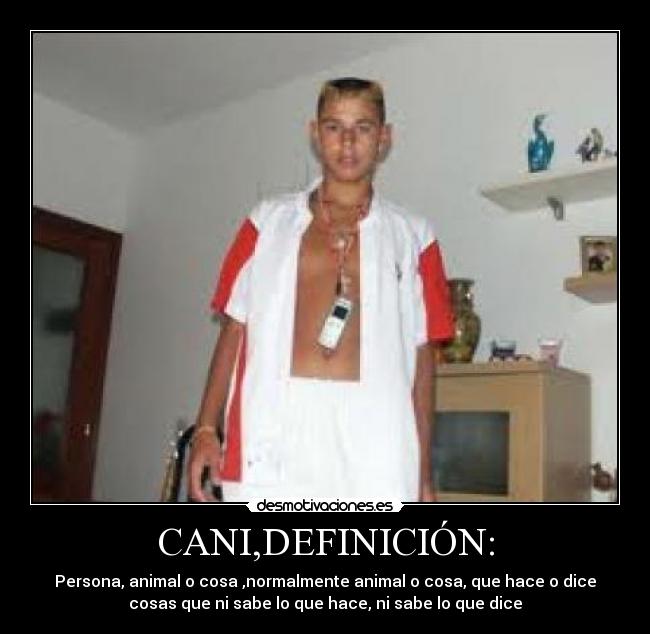 CANI,DEFINICIÓN: - Persona, animal o cosa ,normalmente animal o cosa, que hace o dice
cosas que ni sabe lo que hace, ni sabe lo que dice