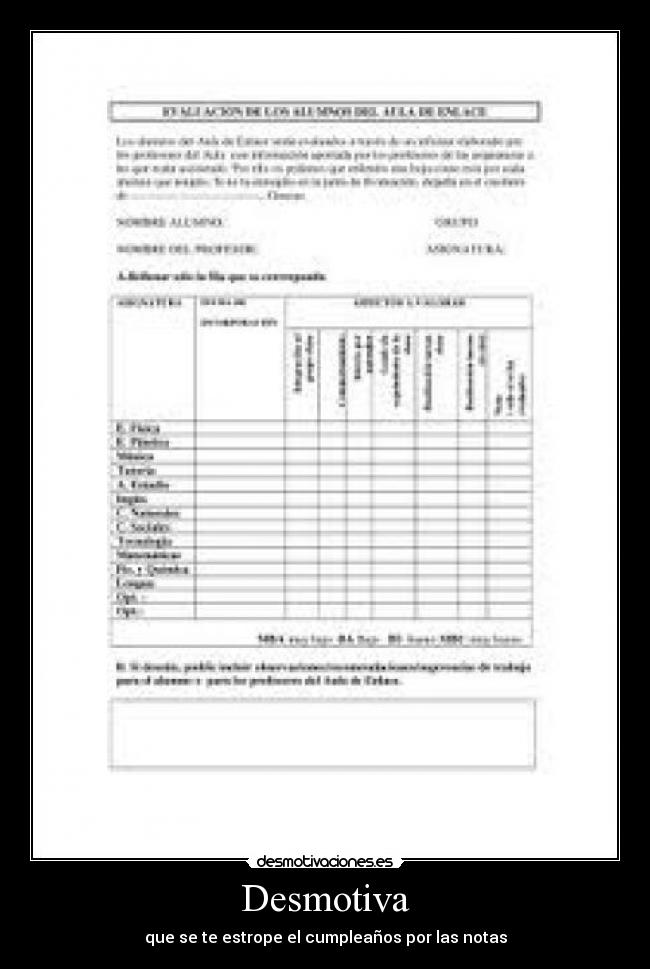 Desmotiva - que se te estrope el cumpleaños por las notas