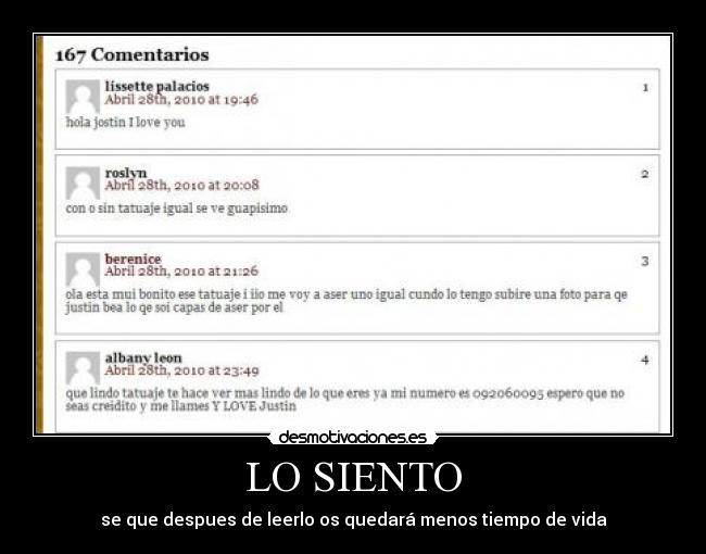 LO SIENTO - se que despues de leerlo os quedará menos tiempo de vida