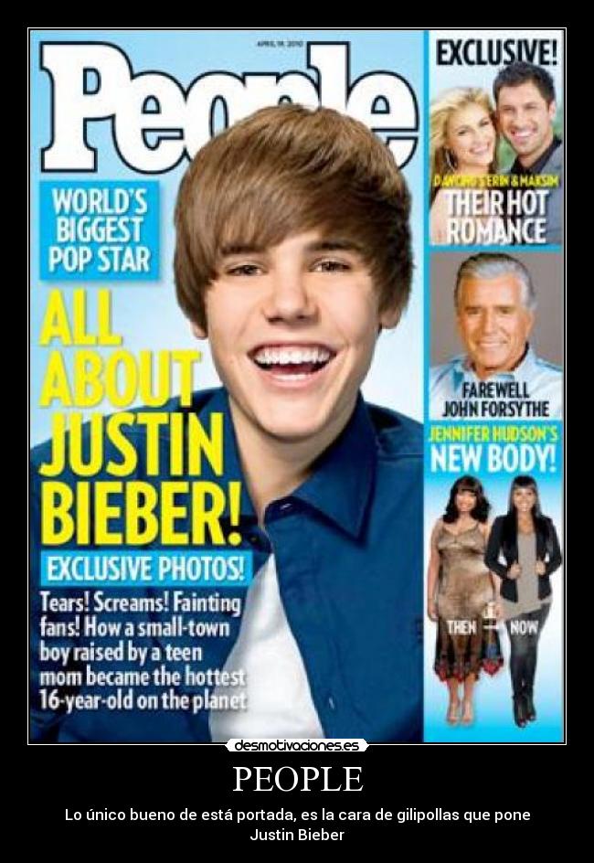 PEOPLE - Lo único bueno de está portada, es la cara de gilipollas que pone Justin Bieber