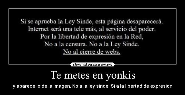 Te metes en yonkis - y aparece lo de la imagen. No a la ley sinde, Si a la libertad de expresion